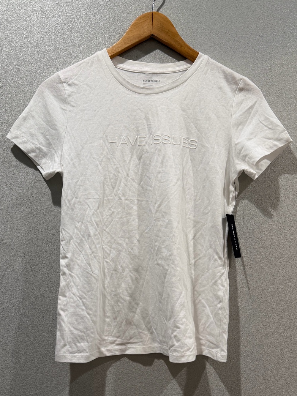 Kenneth Cole White Crewneck Tee “I Have Issues” Size XS BNWT